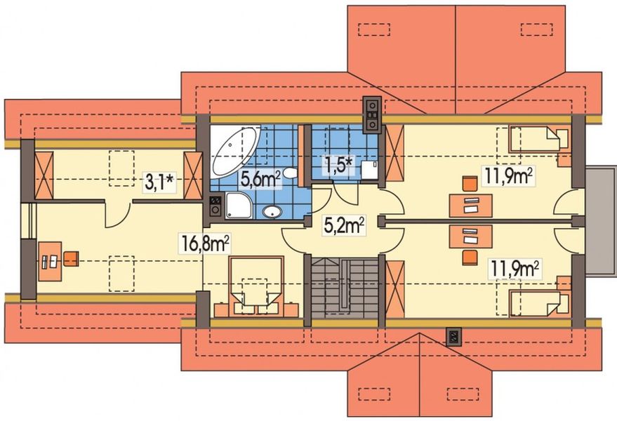 Poddasze projektu Aston 2 energo+ wersja B podwójny garaż paliwo stałe