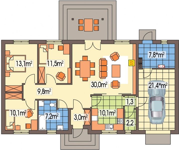 Parter projektu Nina Plus paliwo stałe wersja C poj. garaż i kotłownia