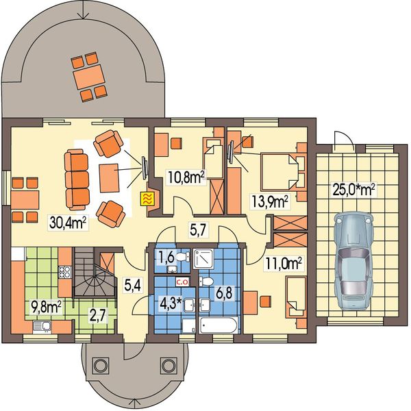 Parter projektu Gienia 2 klasyk wersja B pojedynczy garaż paliwo stałe