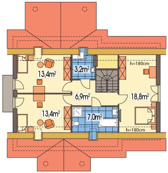 Poddasze projektu Arkan Dworek wersja A paliwo stałe
