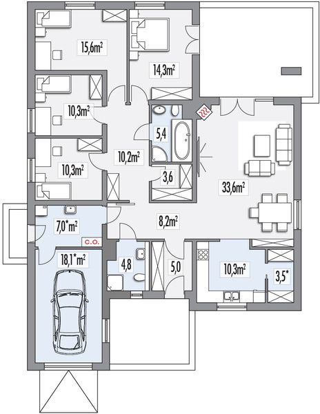 Parter projektu Ambrozja 2 wersja B z poddaszem do adaptacji z pojedynczym garażem paliwo stałe