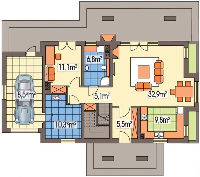 Parter projektu Aston 2 wersja C z poj. gar. i ścianką kolankową paliwo stałe