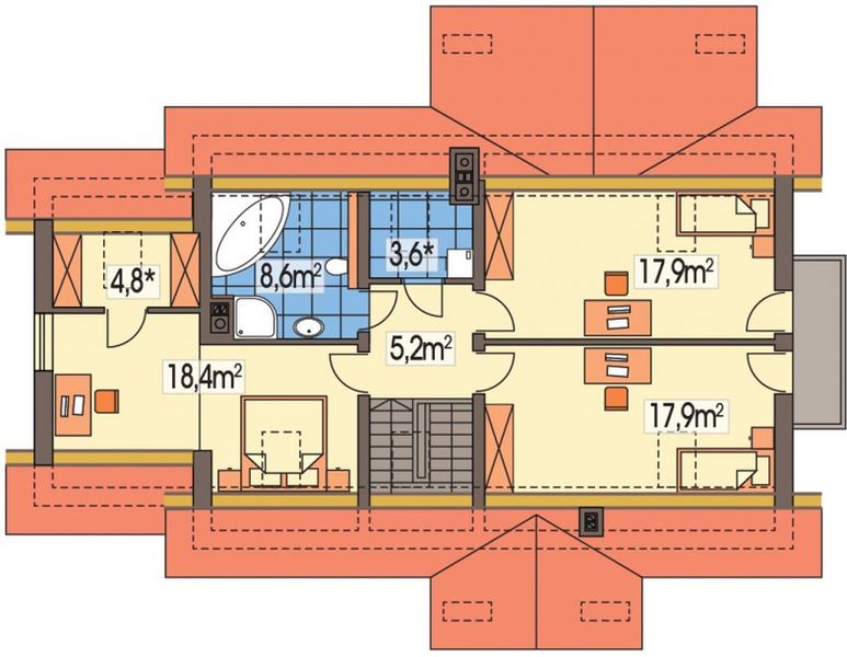 Poddasze projektu Aston 2 wersja C z poj. gar. i ścianką kolankową paliwo stałe