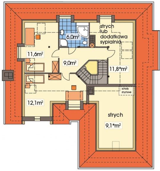 Poddasze projektu Lawenda 2A z piwnicą
