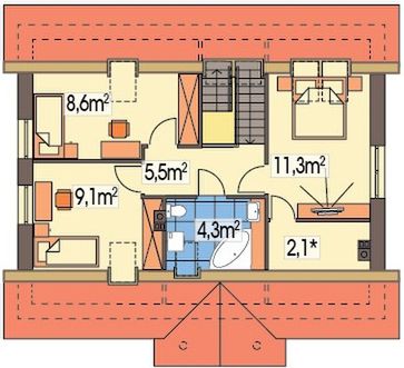 Poddasze projektu Sosenka 1 energo+ wersja A bez garażu