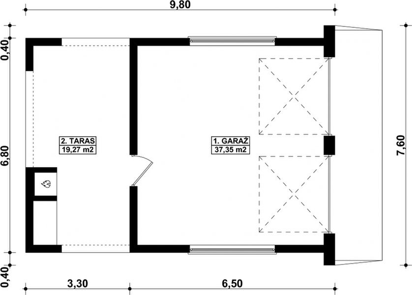 Parter projektu G197 - Budynek garażowy
