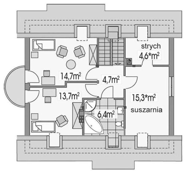 Poddasze projektu Ewa 100 A