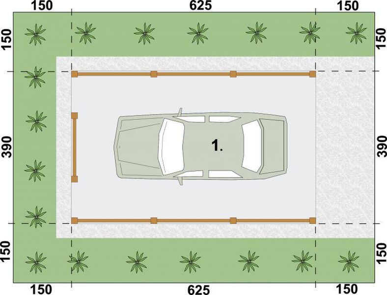 Parter projektu W2 Wiata garażowa jednostanowiskowa