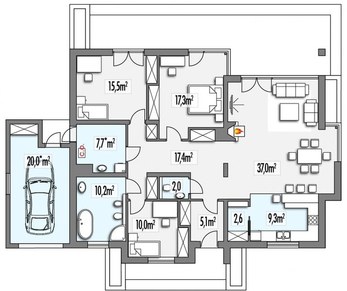 Parter projektu Alabama C garaż