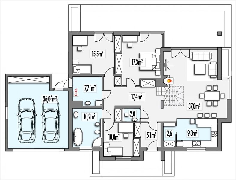 Parter projektu Alabama 2D 2-garaże