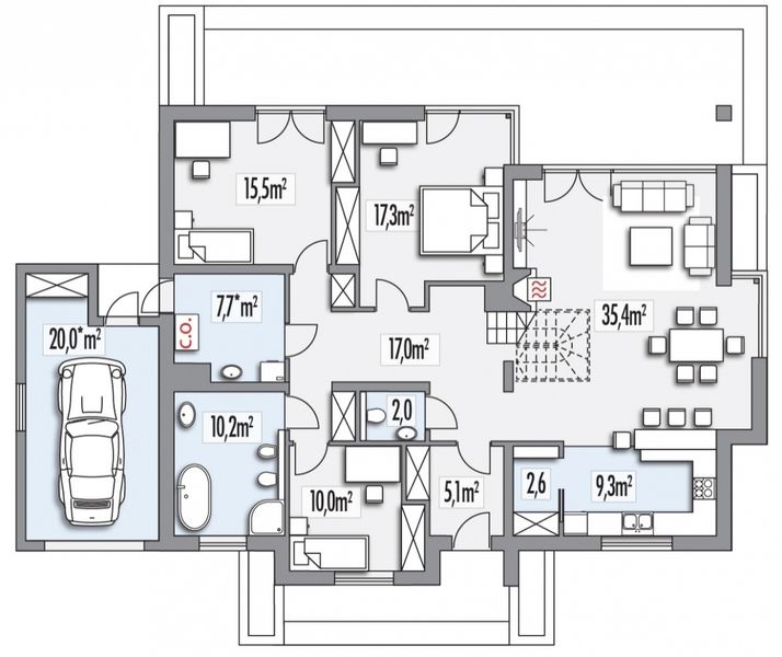 Parter projektu Alabama 2C garaż