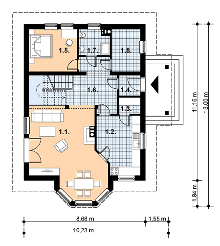 Parter projektu L-58 Dom zimowa murowany