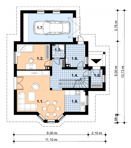 Parter projektu A-120 Dom tradycyjny