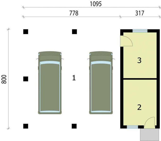 Parter projektu G211 wiata garażowa, szkielet drewniany