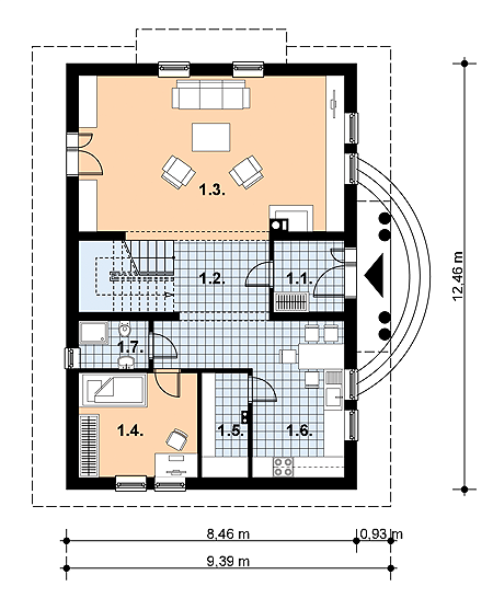 Parter projektu L-72 Dom wiosenna murowany