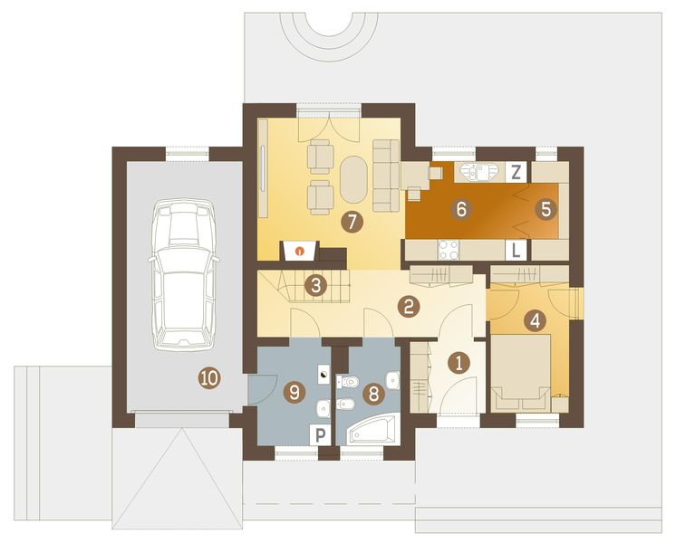 Parter projektu Artur III z garażem 1-st. [A]