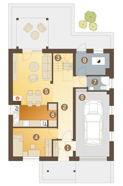 Parter projektu Jarząbek II z garażem 1-st. [A]