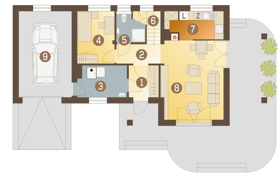 Parter projektu Ogi z garażem 1-st. [A]