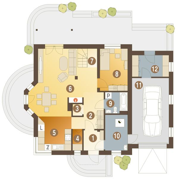 Parter projektu Puszczyk z garażem 1-st. [A]