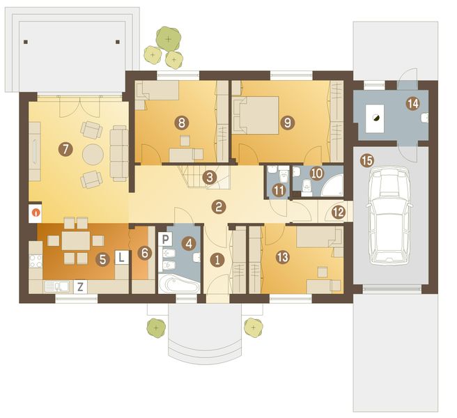 Parter projektu Derkacz z garażem 1-st. [A]