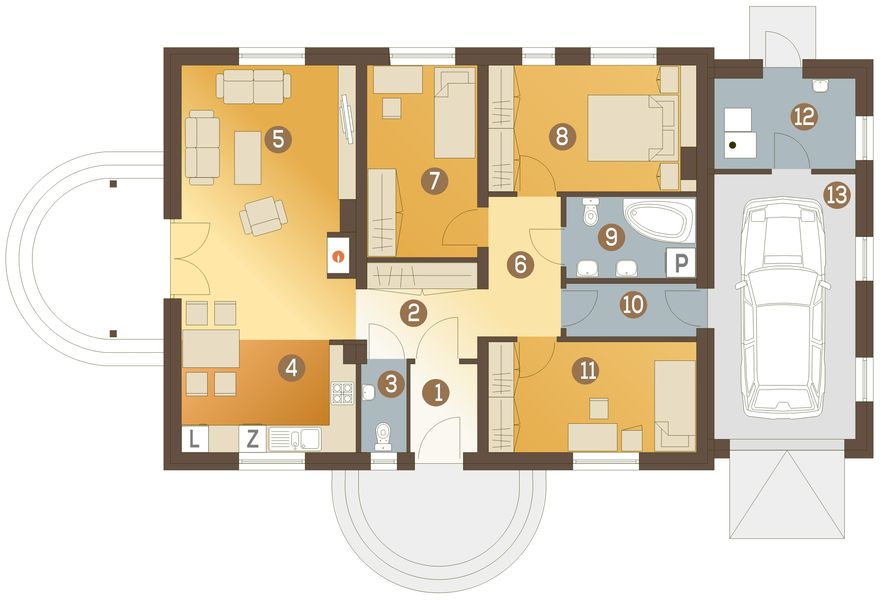 Parter projektu Celinka III z garażem 1-st. [A]