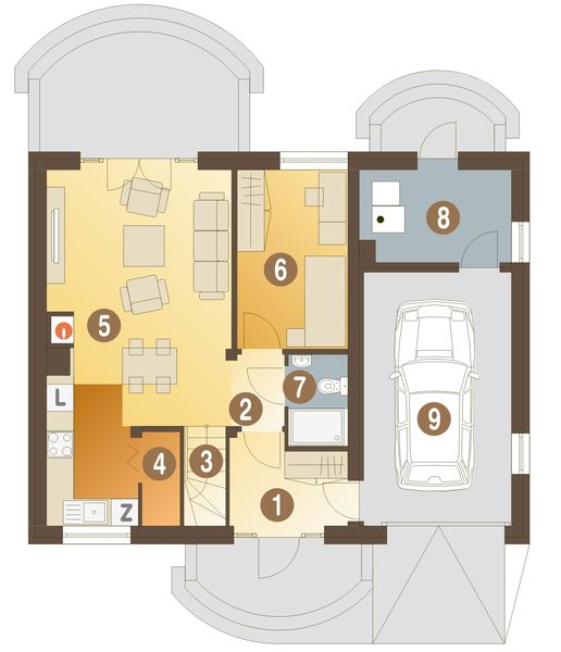 Parter projektu Inka z garażem 1-st. [A]