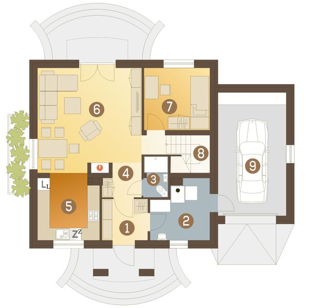 Parter projektu Szafir z garażem 1-st. [A]