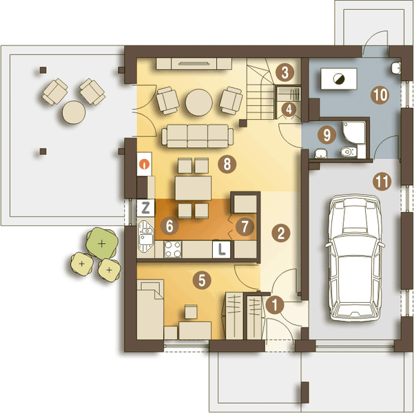 Parter projektu Jarząbek z garażem 1-st. [A]