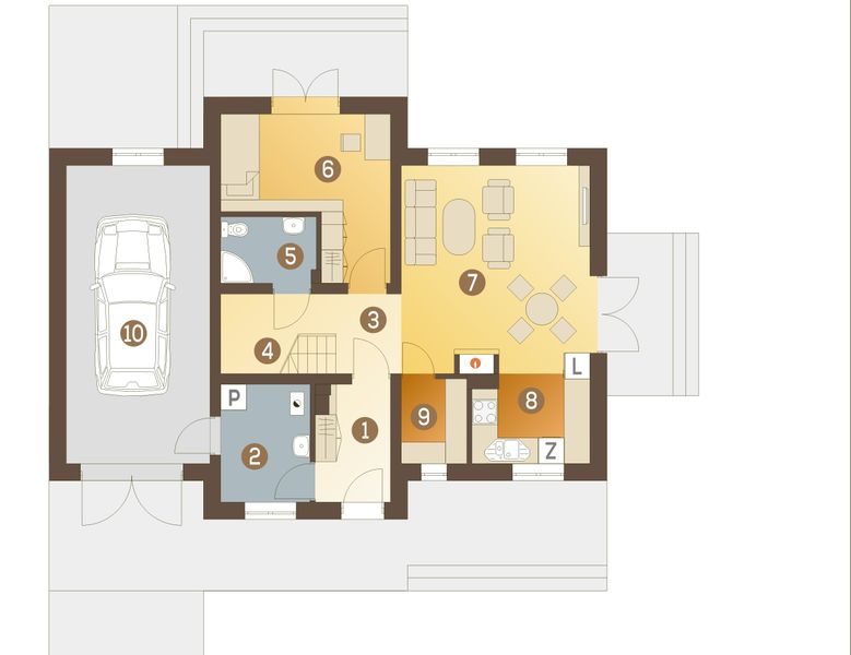 Parter projektu Artur II z garażem 1-st. [A]