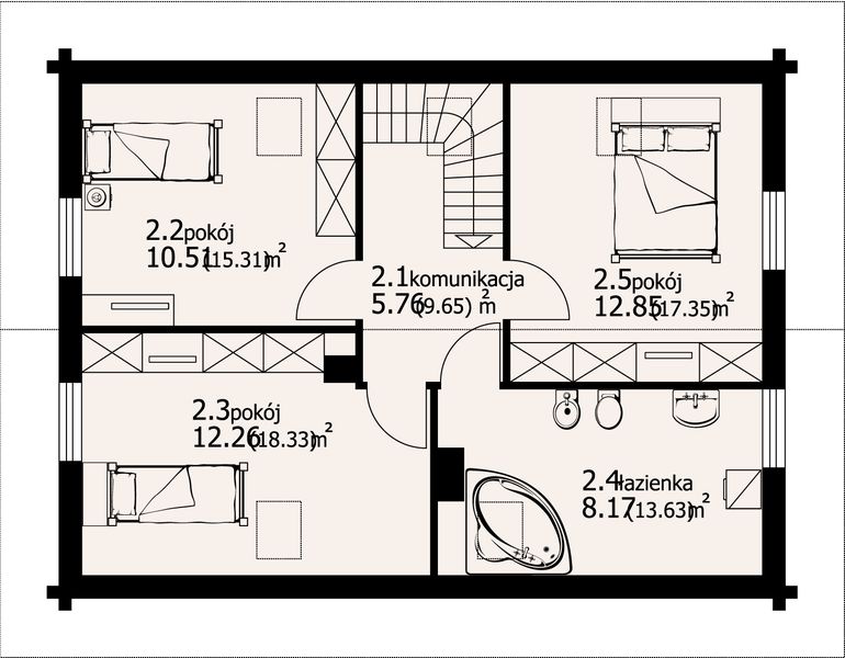 Poddasze projektu Bartne Drewniane 8-0k