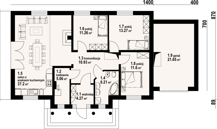 Parter projektu Chmielów z garażem
