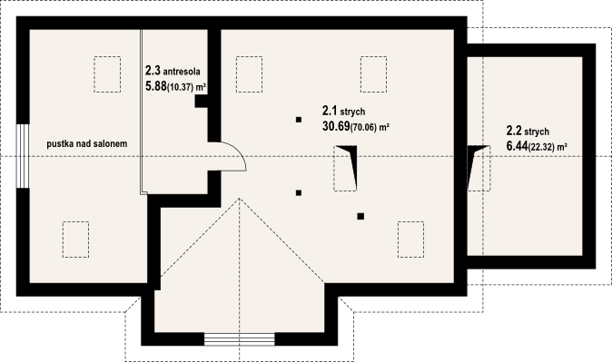 Poddasze projektu Chmielów z garażem