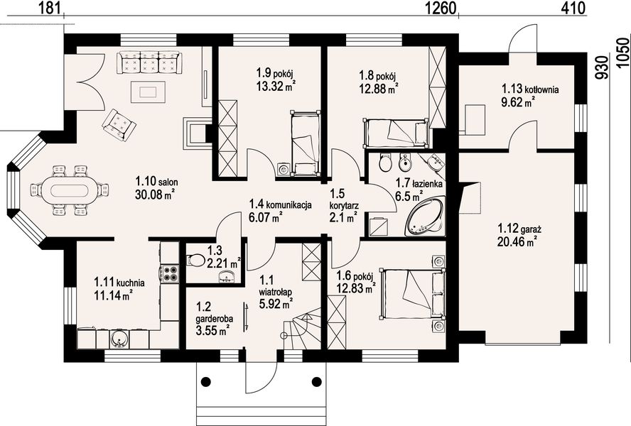 Parter projektu Zadębie Średnie z garażem Mc