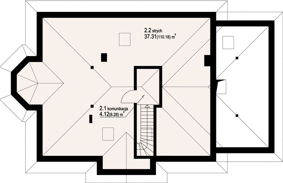 Poddasze projektu Zadębie Średnie z garażem Mc