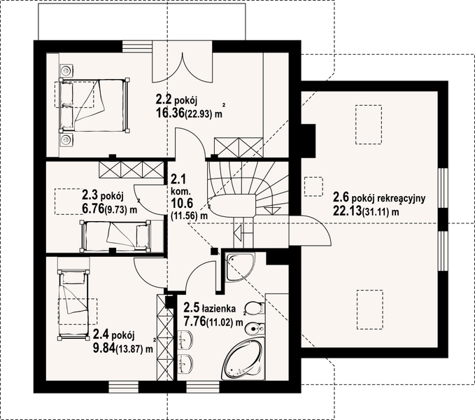 Poddasze projektu Gładyszów 30dw