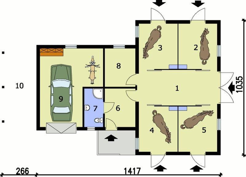 Parter projektu S12 stajnia dla koni - 4 boksy