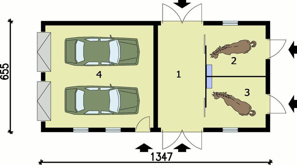 Parter projektu S15 stajnia dla koni - 2 boksy