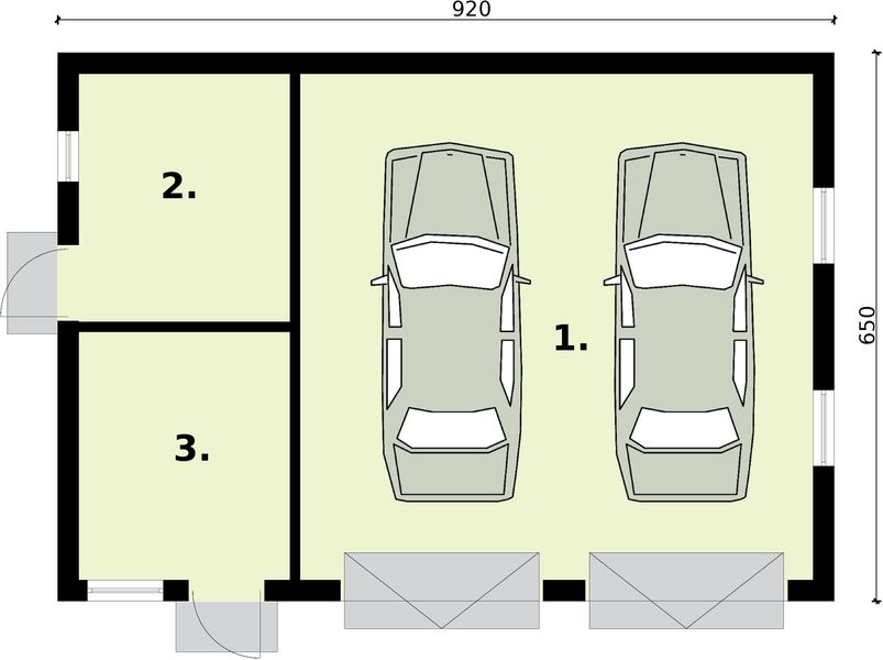 Parter projektu G3 garaż dwustanowiskowy z pomieszczeniami gospodarczymi