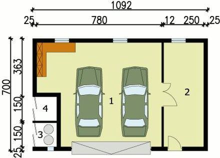 Parter projektu G105 garaż dwustanowiskowy z pomieszczeniem gospodarczym