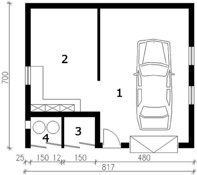 Parter projektu G115 garaż jednostanowiskowy z pomieszczeniem gospodarczym
