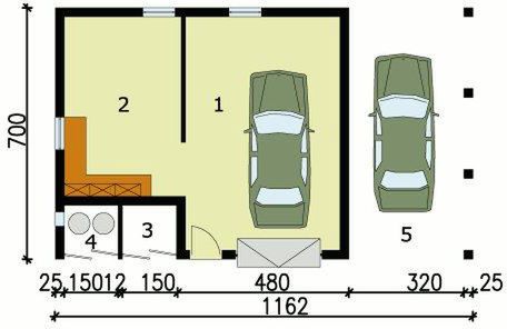 Parter projektu G118 garaż dwustanowiskowy z wiatą i pomieszczeniem gospodarczym