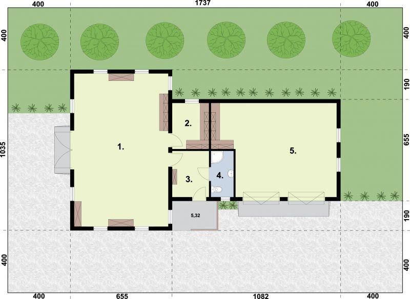 Projekt budynku gospodarczego BGS13 Budynek gospodarczy - rzut parteru, dom liczy 0 pokoje, 1 łazienki i wc