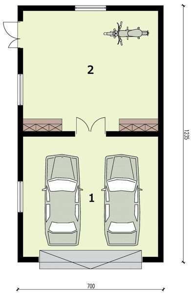 Parter projektu G319 garaż dwustanowiskowy z pomieszczeniem gospodarczym