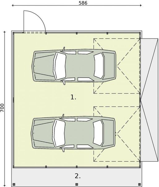 Parter projektu GB23 garaż blaszany dwustanowiskowy
