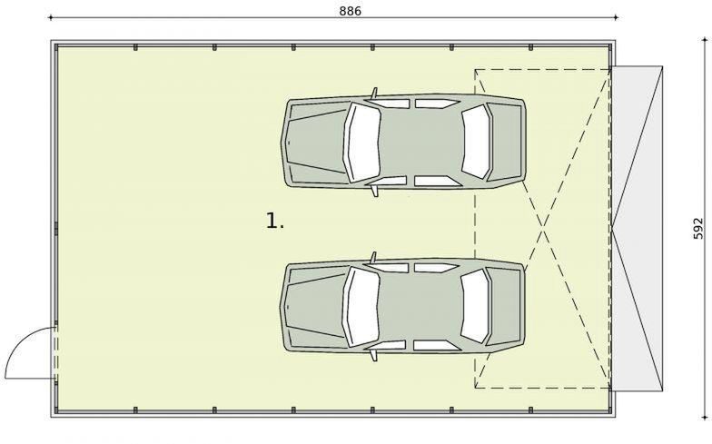 Parter projektu GB24 projekt garażu blaszanego dwustanowiskowego.