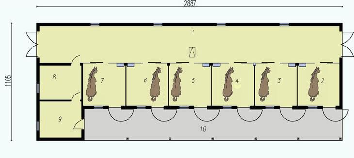 Parter projektu S36 Stajnia angielska dla koni - 6 boksów