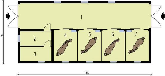 Parter projektu S35 Stajnia dla koni - 4 boksy