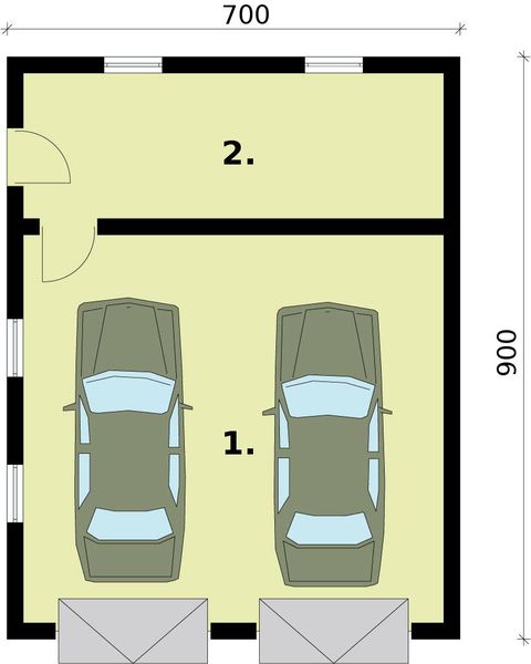 Parter projektu G1a2 garaż dwustanowiskowy z pomieszczeniem gospodarczym
