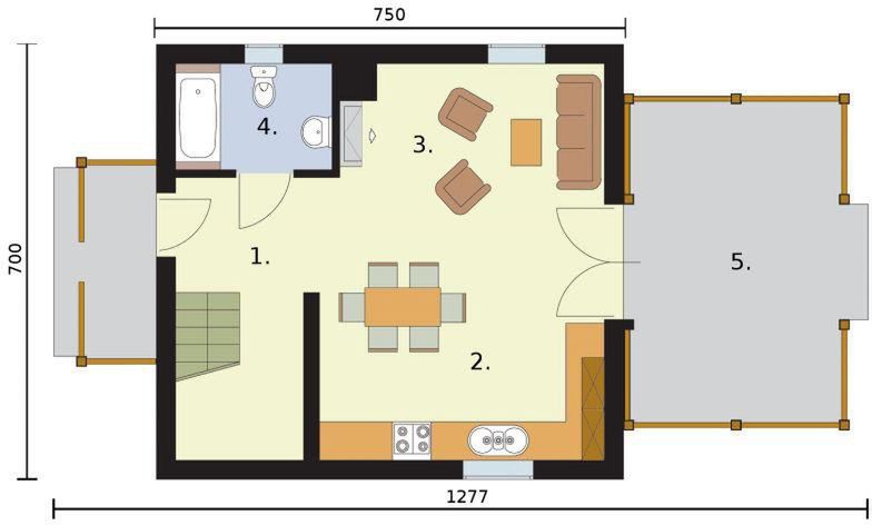 Parter projektu Orlean 3 dom letniskowy z poddaszem