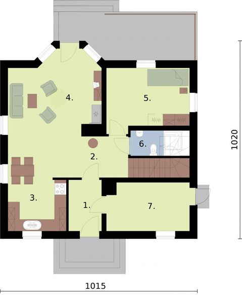 Projekt domu Malibu 2 - rzut parteru, dom liczy 4 pokoje, 2 łazienki i wc